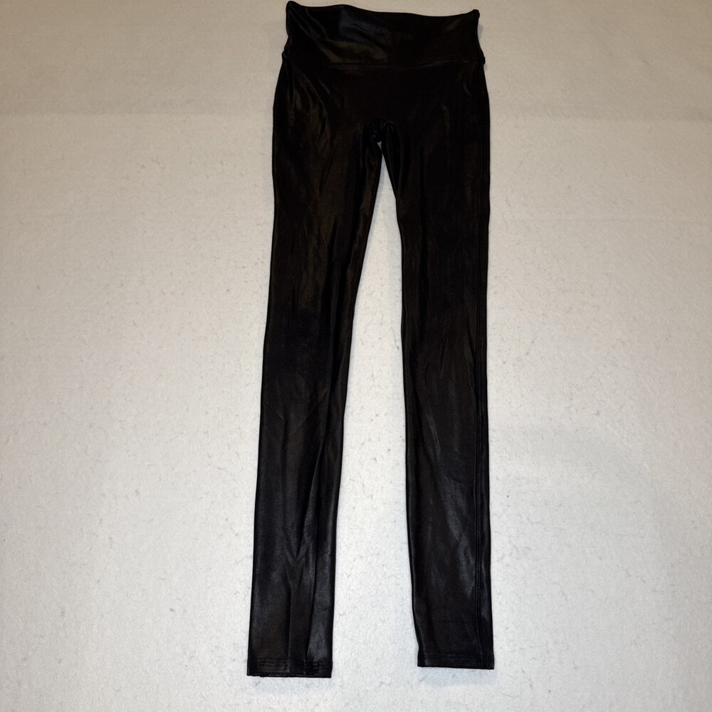 Spanx Faux Leather Black Leggings XS High Rise Shapewear Flattering Slimming
